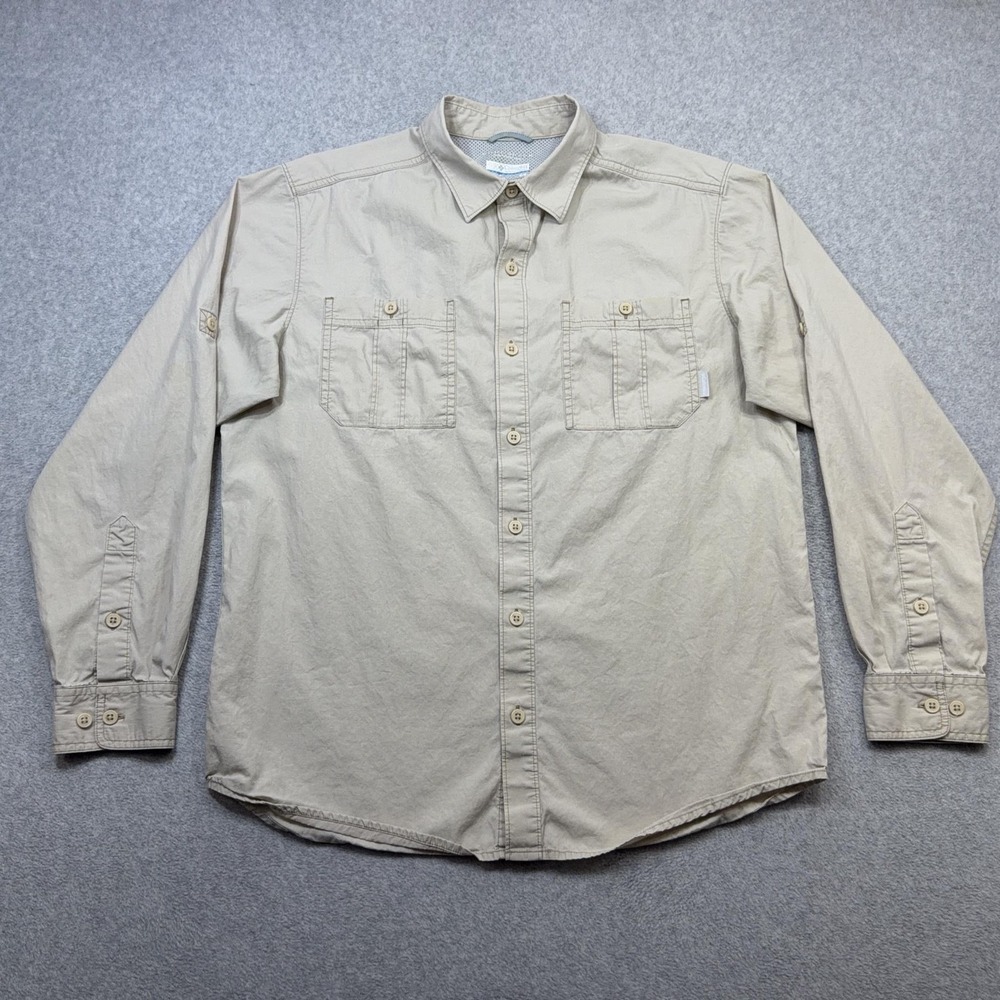 Columbia Smokey Brooke Shirt Mens Medium Beige Long Sleeve Button Fishing Vented